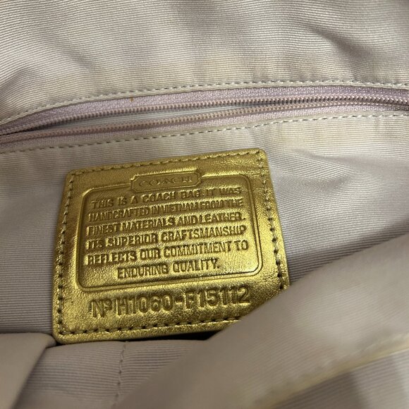 Coach F 15112 signature tote beige, brown shoulder bag with gorld band - Picture 3 of 11